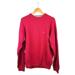 Tommy Hilfiger Mens Red Cotton Knit Logo Crewneck Sweater Size Large